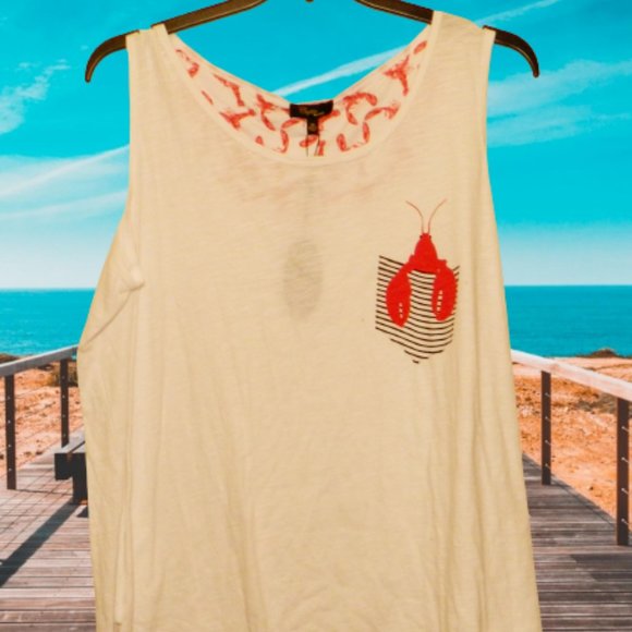 Cupio $38 12996 12996 White Tank with Lobster in Striped Pocket Tee 2X NWT - Picture 1 of 2